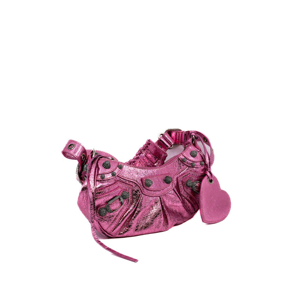 Le Cagole Xs Pink Metallic Leather Shoulder Bag