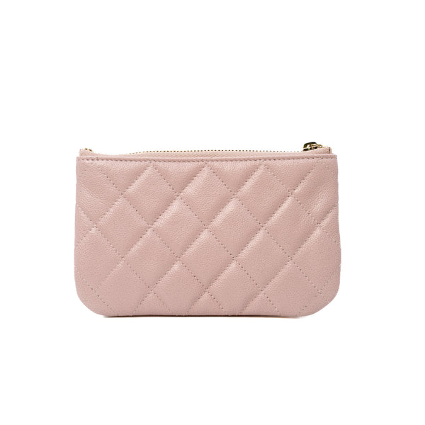 Mini Classic O Case In Pink Caviar Leather Quilted Pouch GHW – L'UXE LINK