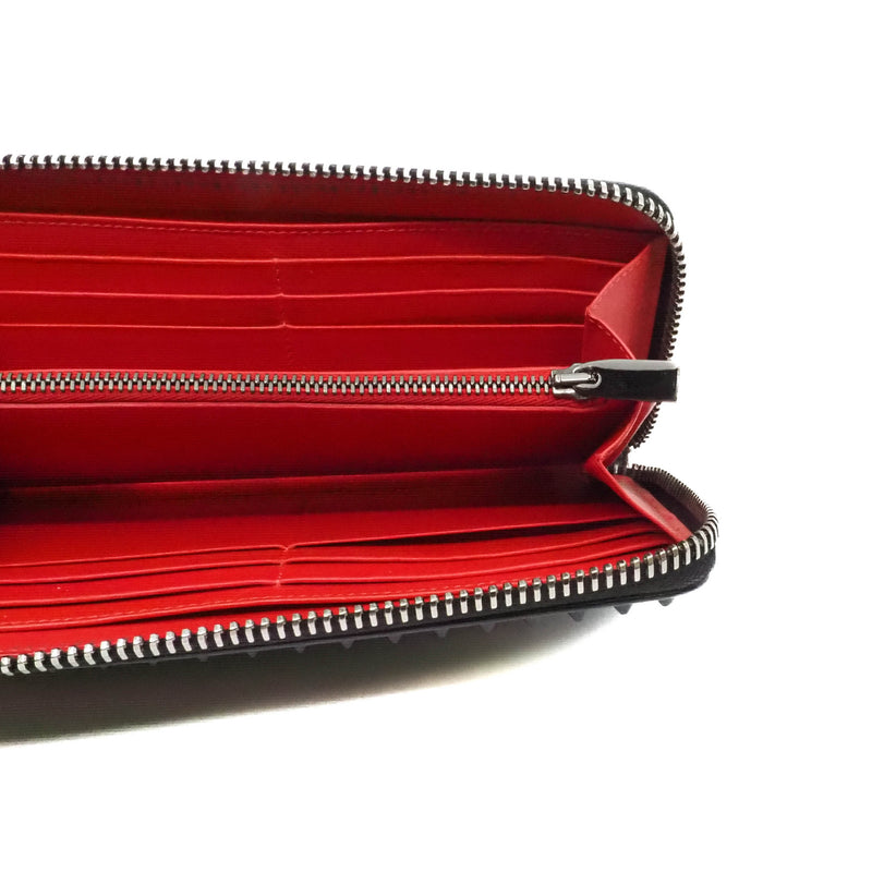 long zip wallet with black studs in leather black phw