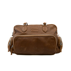 nappa pocket bag with top handle in leather brown