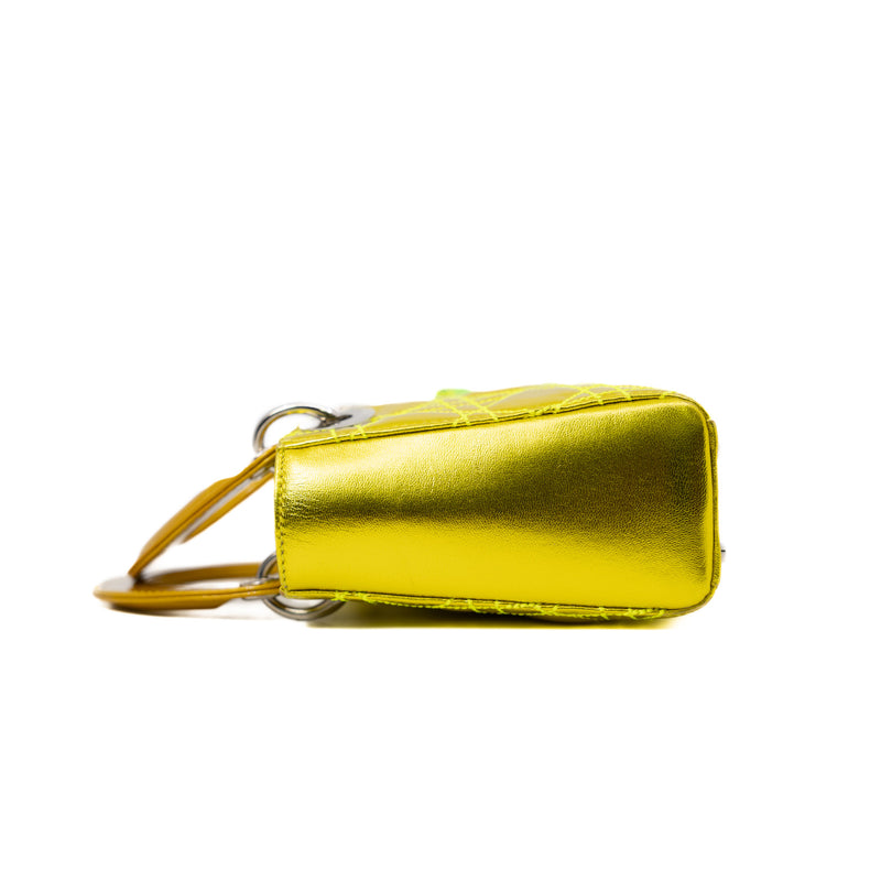 Limited Edition Mini Lady Dior In Neon Yellow/Gold Leather Handbag PHW With Strap - L'UXE LINK