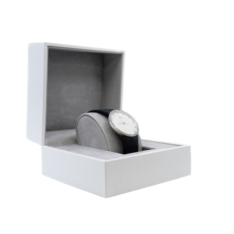 La D de Dior 38mm Quartz White MOP Diamonds Dial Black Satin Bracelet 2012 - L'UXE LINK