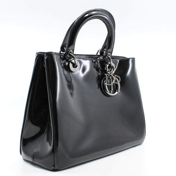 Medium Diorissimo In Black Patent Leather Handbag PHW With Strap - L'UXE LINK