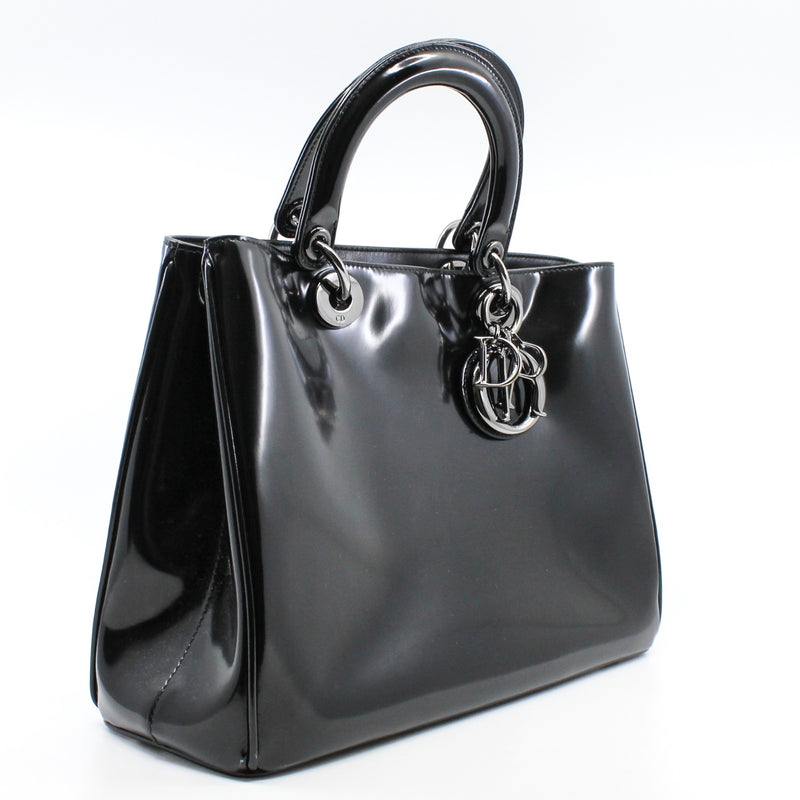 Medium Diorissimo In Black Patent Leather Handbag PHW With Strap - L'UXE LINK