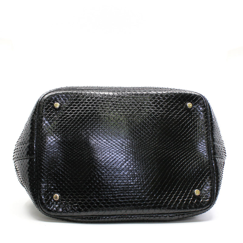 Black Python Leather Diorific Sequin Embroidered Patch Bucket Handbag GHW