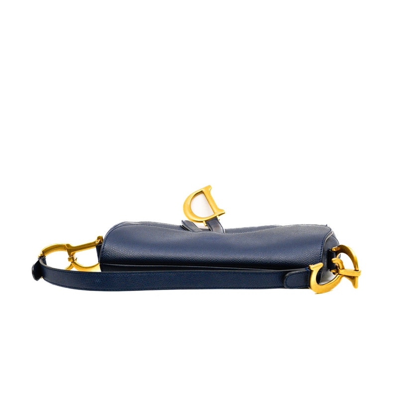medium saddle bag with strap in calfskin blue ghw 2020