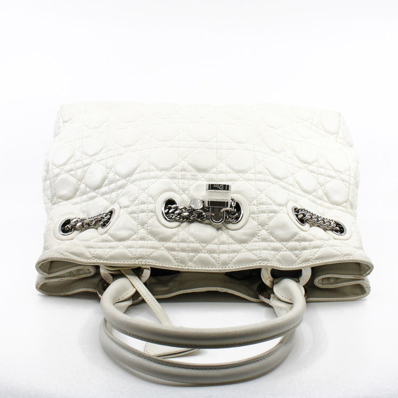 White Cannage Leather Chri Chri Tote Bag PHW - L'UXE LINK