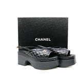 thumbnail quilted cc platform sandals in black lambskin/patent #38