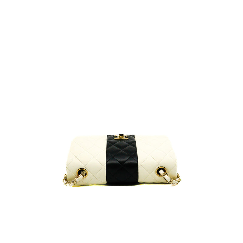 Mini Rectangular In White/Black Lambskin Flap Bag GHW Seri GKNKXXXX - L'UXE LINK