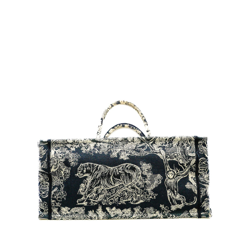 Medium Toile De Jouy Book Tote Bag In Blue/White Canvas - L'UXE LINK