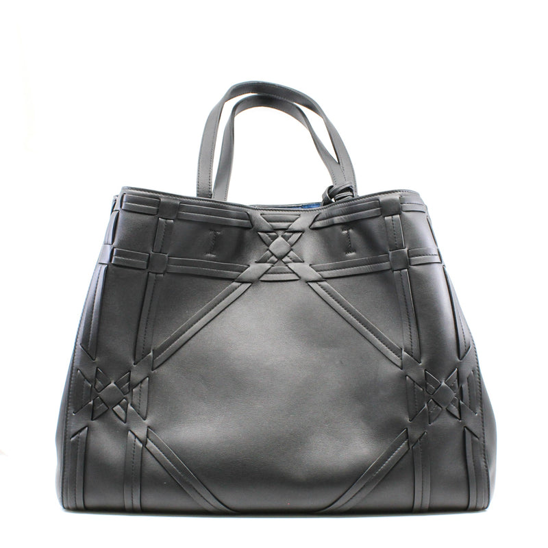Black Cannage Detail Leather Shopper Tote Bag With Pouch PHW - L'UXE LINK