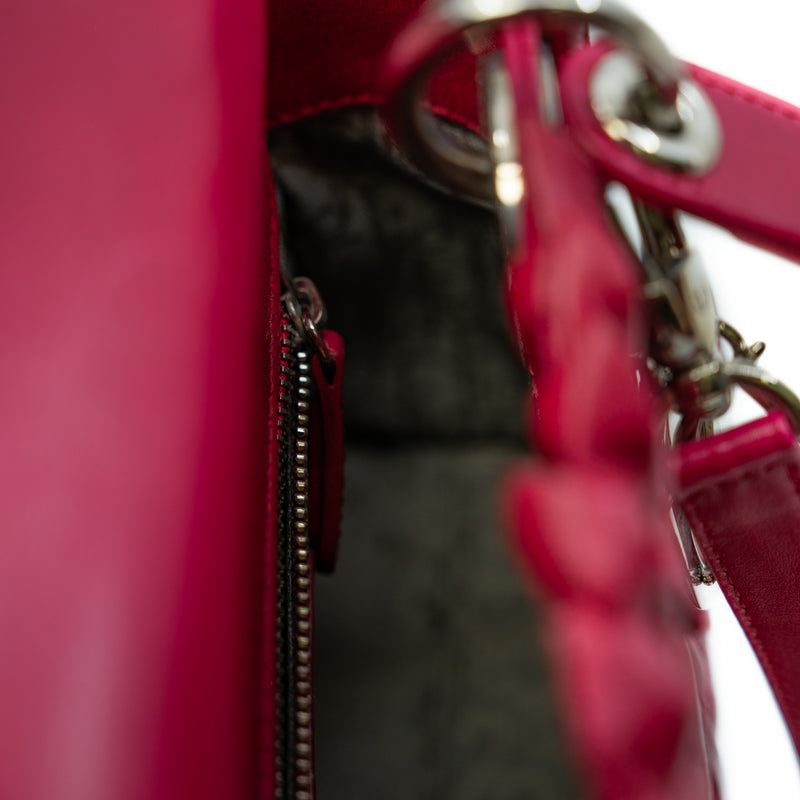 Mini Lady Dior In Fuchsia Lambskin Cannage Bow Handbag PHW - L'UXE LINK