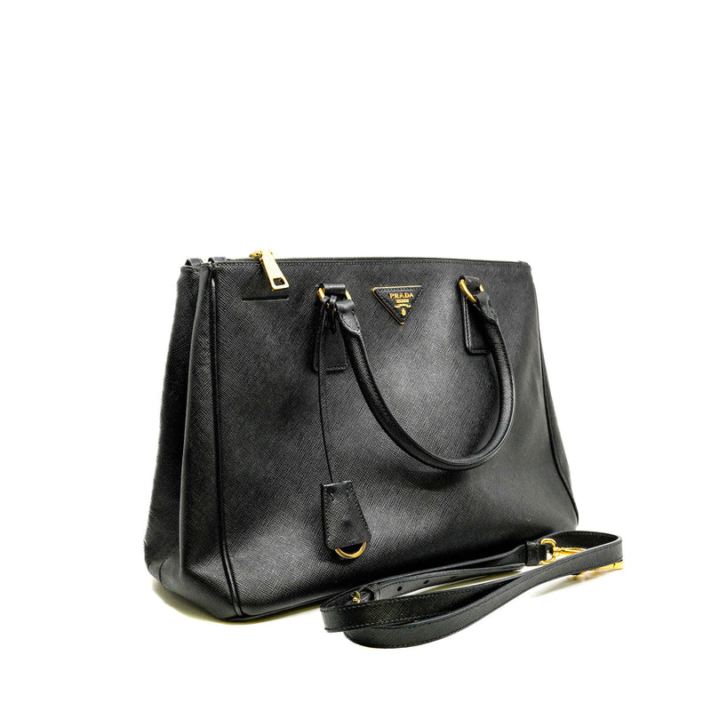Large Black Saffiano Leather Galleria Bag GHW With Strap