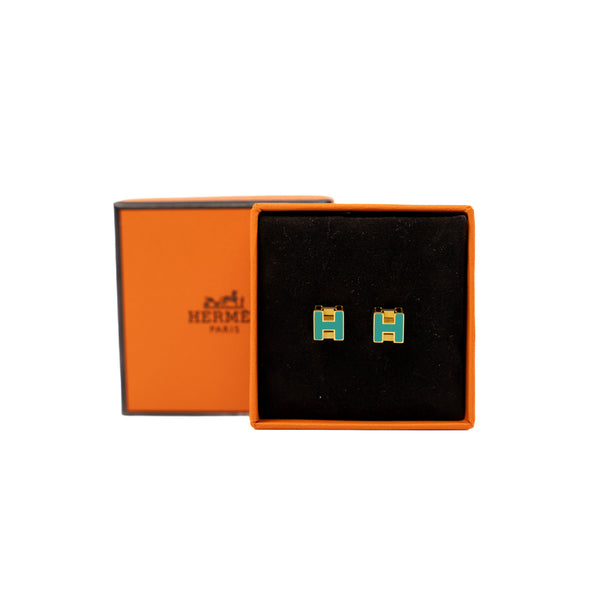 Cage D'H Earrings In Green Lacquer Enamel With Gold Plated Metal - L'UXE LINK