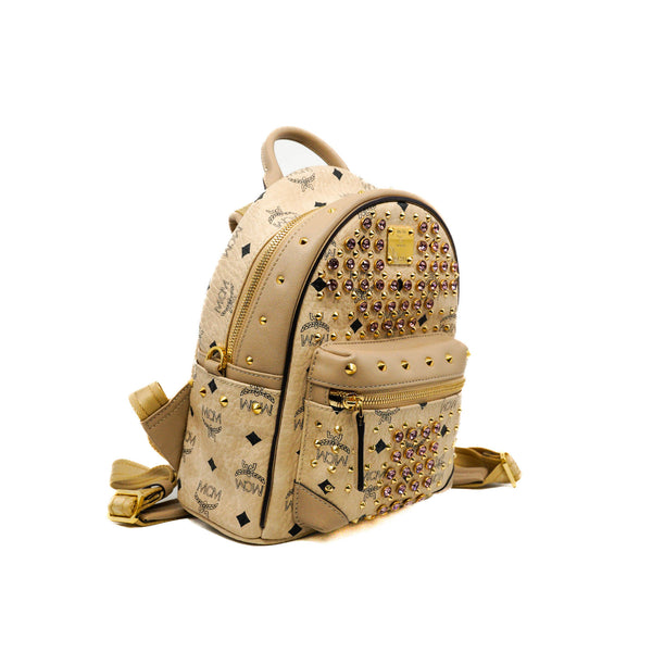 MCM small backpack beige with pink crystal