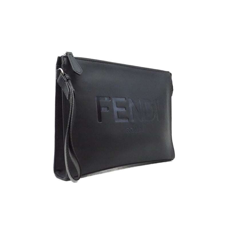 zippy letter clutch in leather black phw