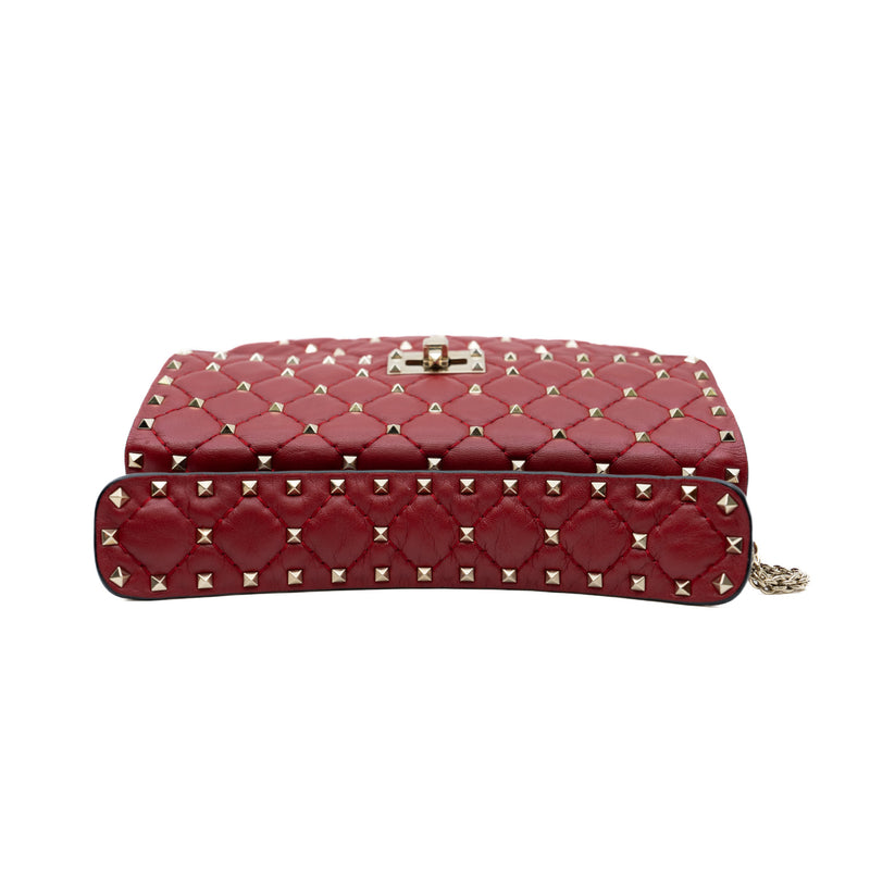 Medium Rockstud Spike Flap Bag Nappa Leather Red GHW - L'UXE LINK