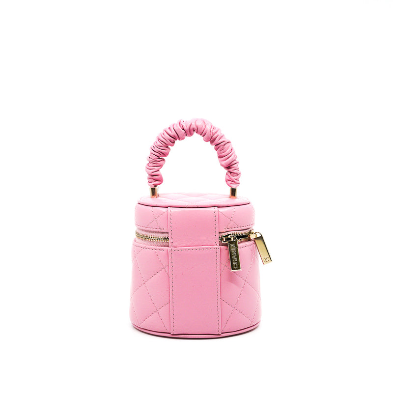 Mini Vanity Case With Ruched Handle In Pink Lambskin Quilted Handbag GHW Seri 32 - L'UXE LINK