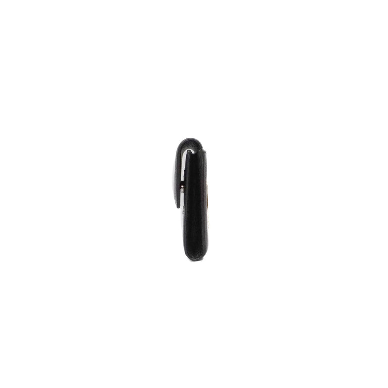 Black Calfskin Trifold Snap Flap Long Wallet PHW - L'UXE LINK