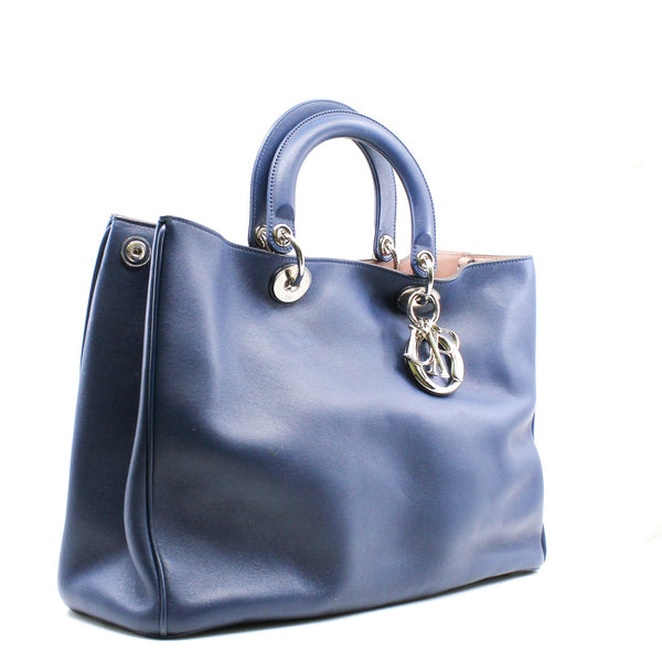Large Diorissimo In Blue/Nude Pink Calfskin Handbag PHW With Strap - L'UXE LINK