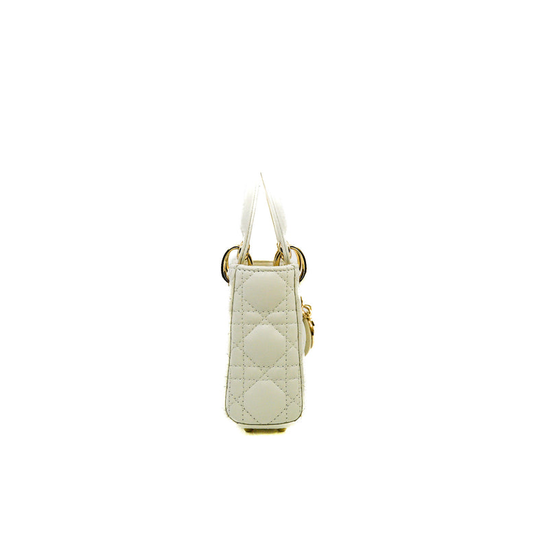 Micro Lady Dior In White Lambskin Bag GHW With Strap - L'UXE LINK