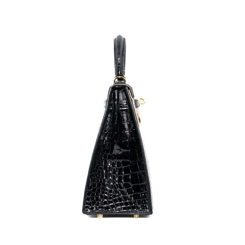 Kelly 25 Crocodile Leather GHW Black Z Stamp - L'UXE LINK