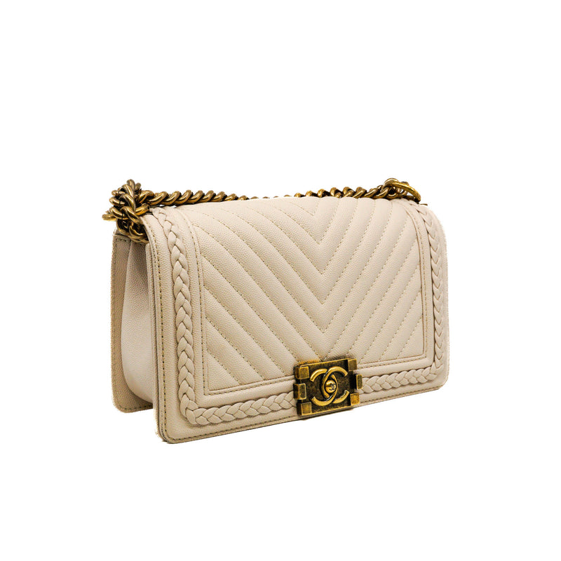 medium leboy limited in chevron caviar beige aged ghw seri 25 - L'UXE LINK