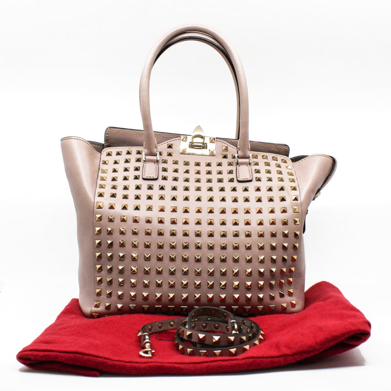 large pink tote with gold color studs ghw - L'UXE LINK