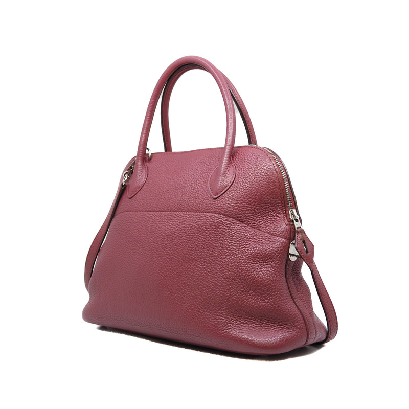 Medium Bolide Togo Leather Handbag Dark Purple PHW O Stamp - L'UXE LINK