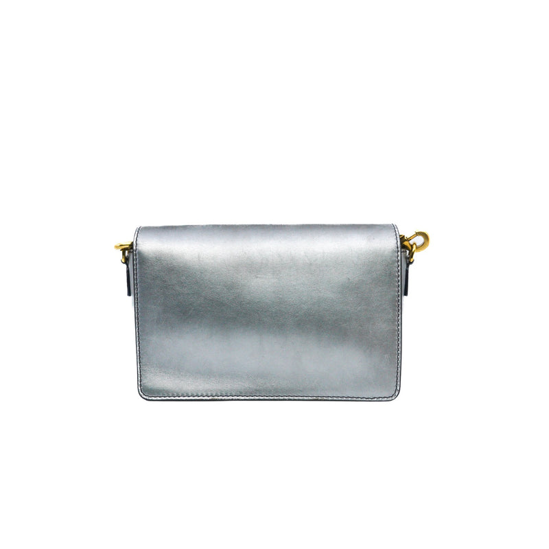j'a flap bag in silver gray leather frame