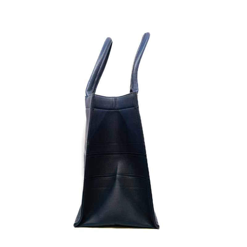 Medium Book Tote In Navy Embossed Leather 2020 - L'UXE LINK
