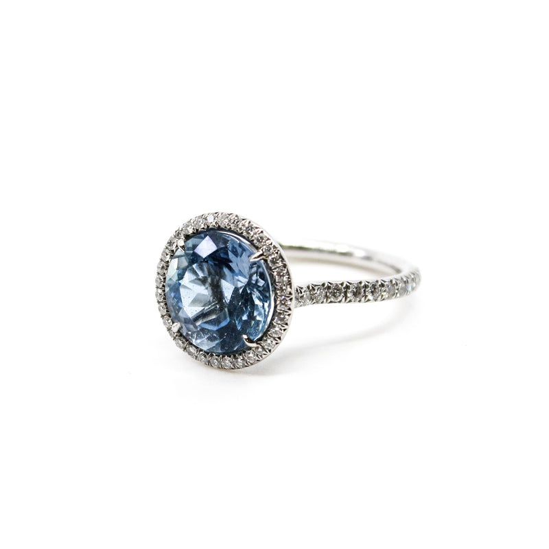 pt950 round aquamarine 3.33ct soleste single row ring size 6 - L'UXE LINK
