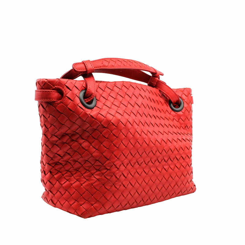 Bella Tote Intrecciato Nappa small Leather orange red  Gun Metal - L'UXE LINK