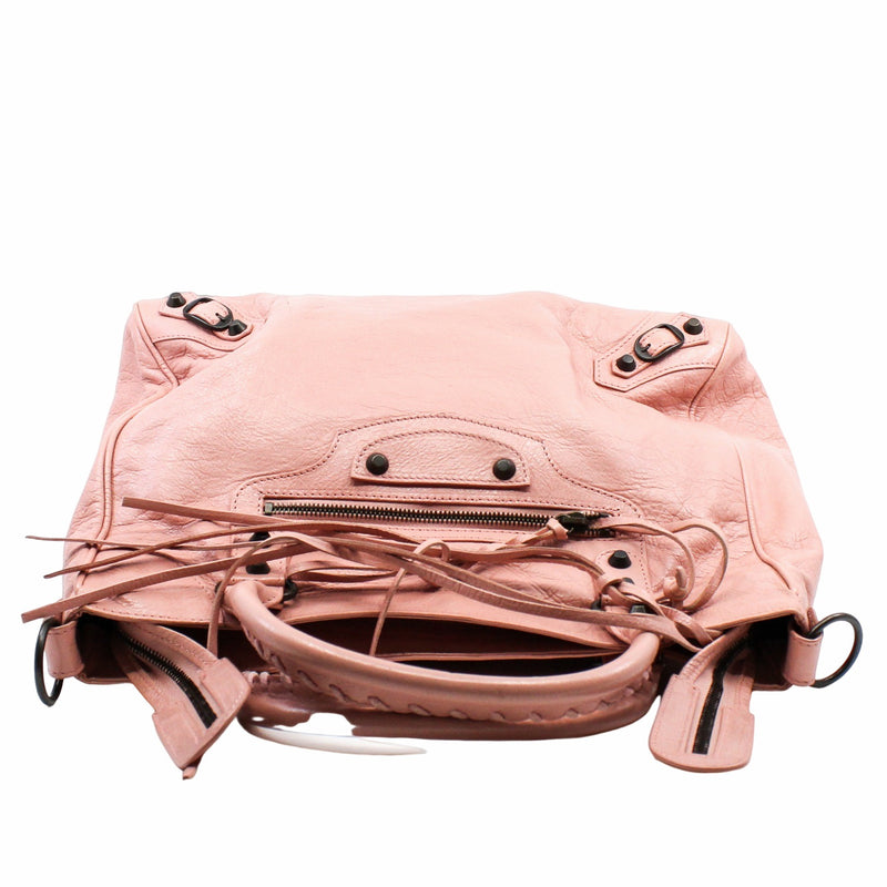 City tote side bag leather pink  Antique Brass Hardware - L'UXE LINK