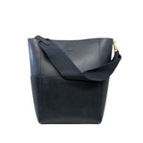 thumbnail large tote bag in black leather with fabric strap ghw