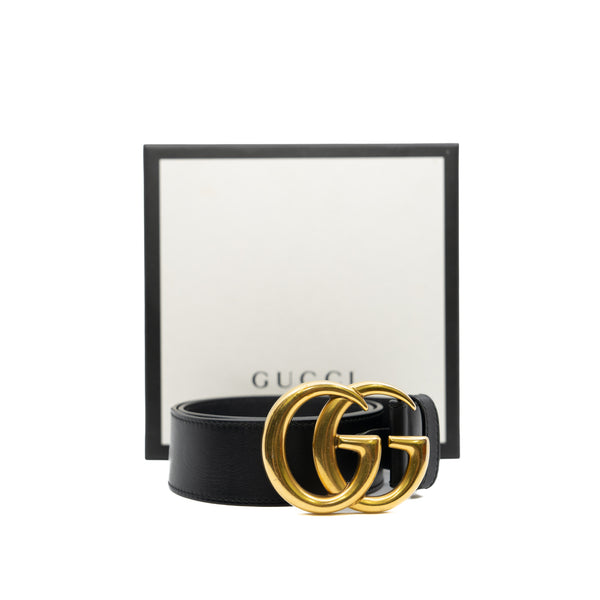 gg wide belt in leather black ghw #65/26