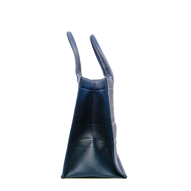 Medium Book Tote In Navy Embossed Leather 2020 - L'UXE LINK