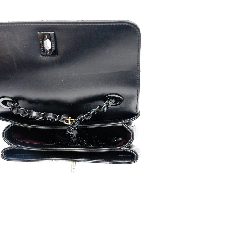 small trendy cc flap bag with top handle  so black lambskin