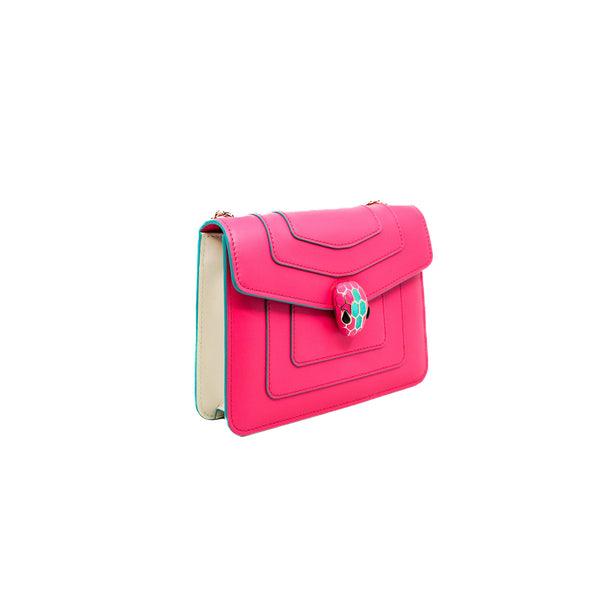 serpenti forever crossbody chain bag in leather hot pink/white ghw