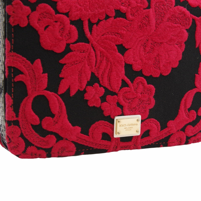 Ayers-Paneled Embroidered Satin Shoulder Bag Black Red - L'UXE LINK