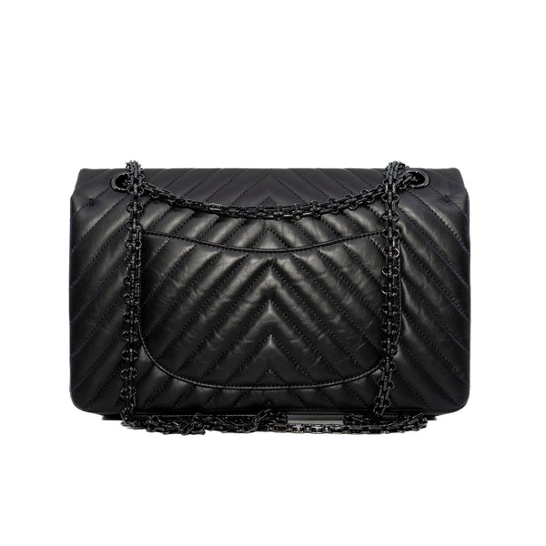 226 Large Reissue So Black Chevron Calfskin Bag Seri 25 - L'UXE LINK