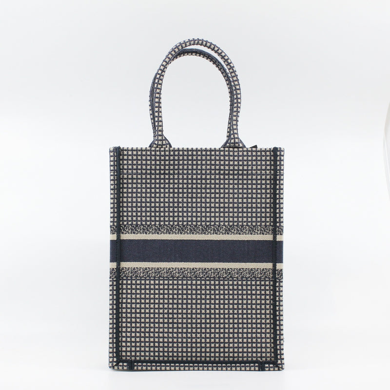 La Mort Vertical In Navy/Beige Canvas Book Tote - L'UXE LINK