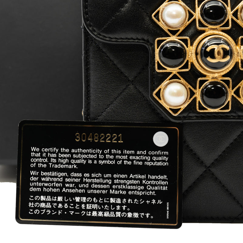 Resin And Pearl Black Calfskin Quilted CC Flap Bag GHW Seri 30 - L'UXE LINK