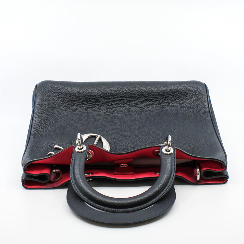 Medium Diorissimo In Black/Red Pebbled Calfskin Leather Handbag PHW With Strap - L'UXE LINK