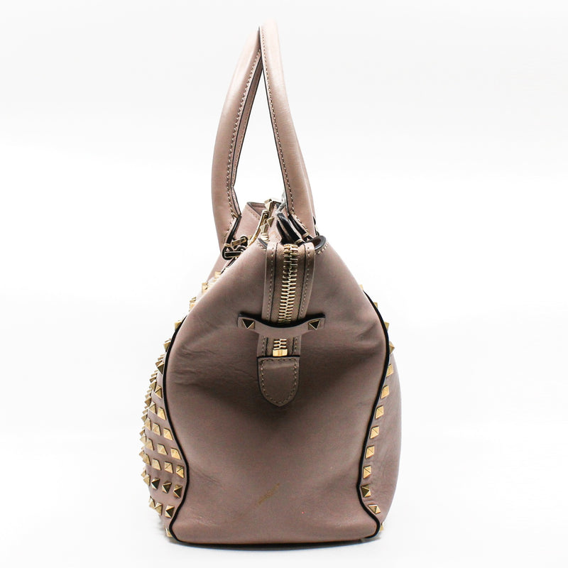 large pink tote with gold color studs ghw - L'UXE LINK