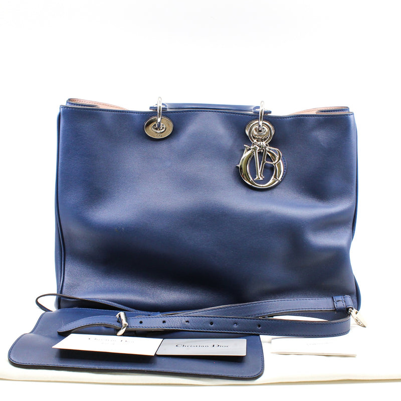 Large Diorissimo In Blue/Nude Pink Calfskin Handbag PHW With Strap - L'UXE LINK