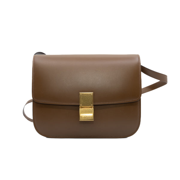 Medium Camel Classic Box In Calfskin Leather Bag GHW - Nearly New 95%
