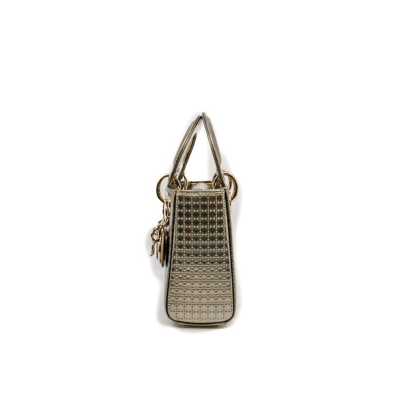 mini lady dior patent leather handbag in gold rghw