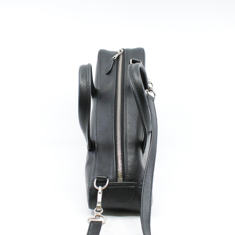 Small Triangle Duffel In Black Calfskin Leather Handbag PHW - L'UXE LINK