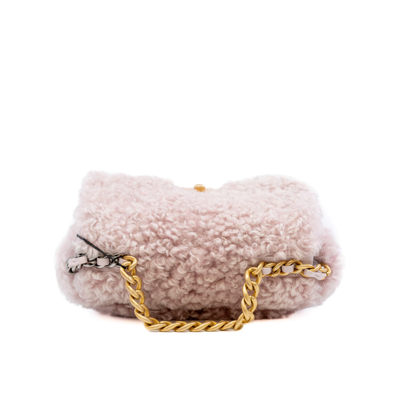 Small 19 Pink Fur Fleece Flap Bag Multi Hardware Seri 30 - L'UXE LINK